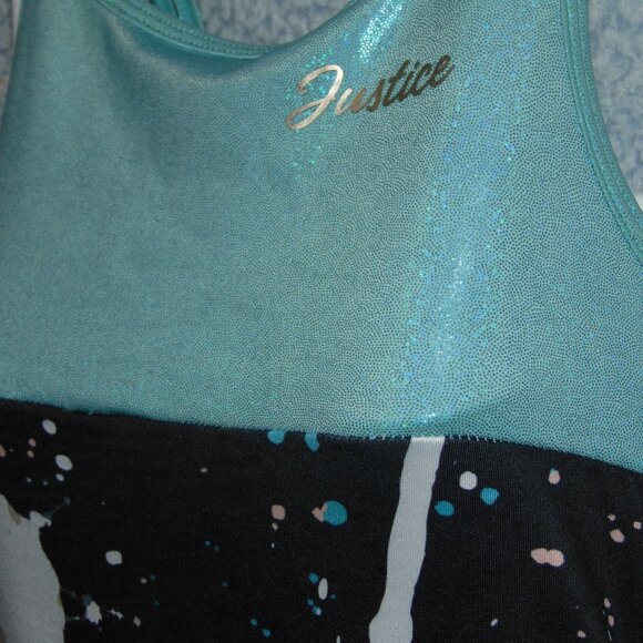 Justice Turquoise Black White Splotches Leotard L(12-14) - Picture 2 of 7